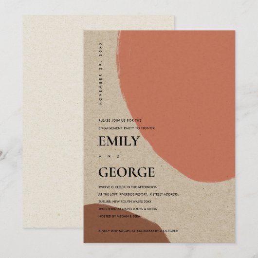 MODERN ABSTRACT KRAFT TERRACOTTA VERLOVING INVITE BEDANKKAART (Voorkant / Achterkant)
