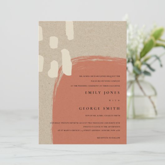 MODERN ABSTRACT KRAFT TERRACOTTA WEDDING INVITE BEDANKKAART (Staand voorkant)