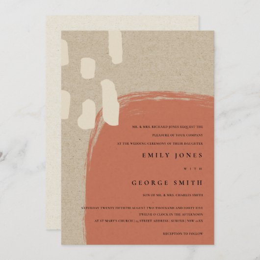 MODERN ABSTRACT KRAFT TERRACOTTA WEDDING INVITE BEDANKKAART (Voorkant / Achterkant)