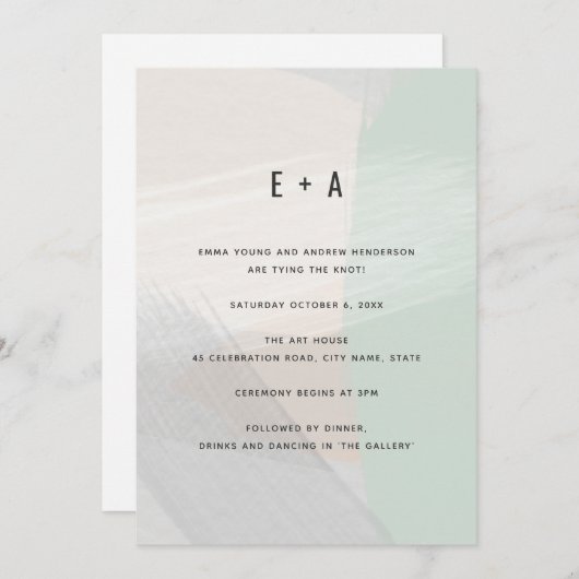 Modern Abstract kunstgeborsteld Mint Green Wedding Kaart (Voorkant / Achterkant)