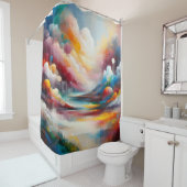 Modern Abstract kunstlandschap rood blauw groen Douchegordijn (In situ)