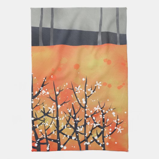 Modern Abstract landschap verbrand Sinaasappel Theedoek (Verticaal)