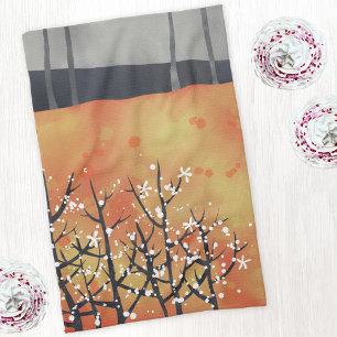 Modern Abstract landschap verbrand Sinaasappel Theedoek