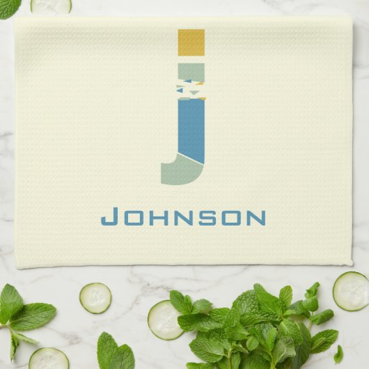 Modern Abstract Letter J Monogram Initiaal Theedoek (Gevouwen)