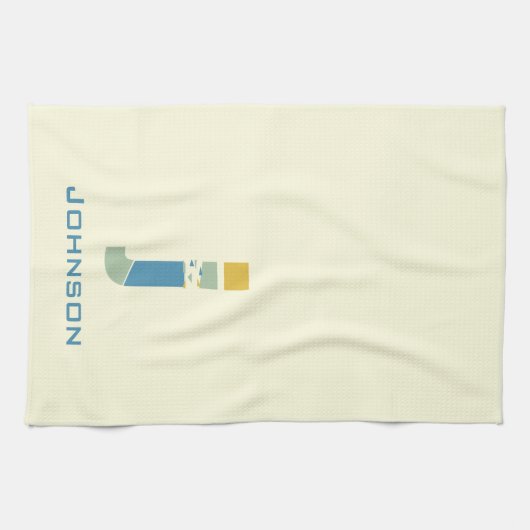 Modern Abstract Letter J Monogram Initiaal Theedoek (Horizontaal)