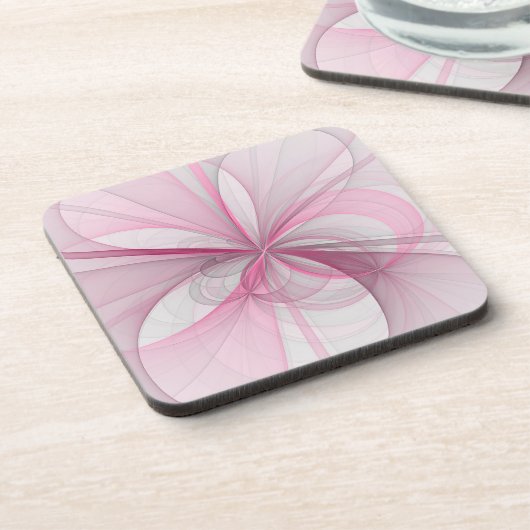 Modern Abstract Licht Roze Grijs Fractal Design Bier Onderzetter (Linkerzijde)