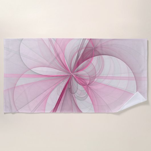 Modern Abstract Licht Roze Grijs Fractal Design Strandlaken (Voorkant)