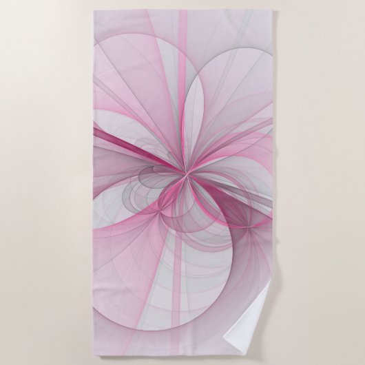 Modern Abstract Licht Roze Grijs Fractal Design Strandlaken (Voorkant)