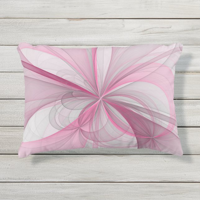 Modern Abstract lichtroze grijs fractaal ontwerp Buitenkussen (Voorkant)