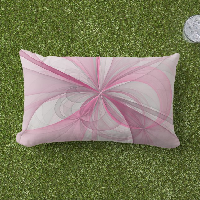 Modern Abstract lichtroze grijs fractaal ontwerp Buitenkussen (Gras)