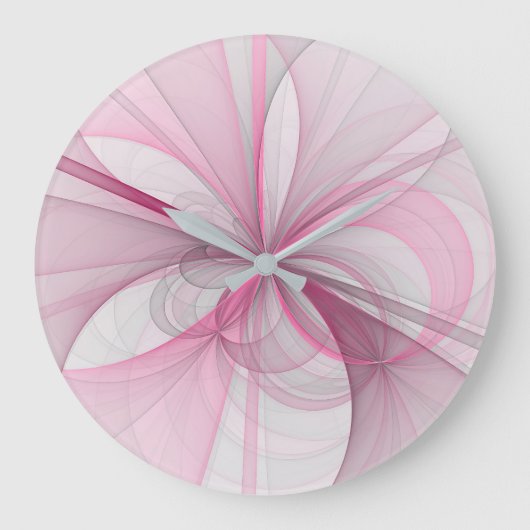 Modern Abstract lichtroze grijs fractaal ontwerp Grote Klok (Voorkant)