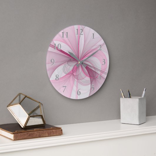 Modern Abstract lichtroze grijs fractaal ontwerp Grote Klok (Kantoor)