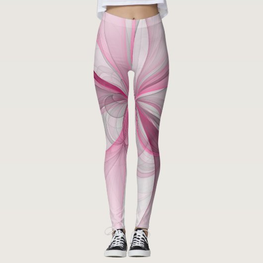 Modern Abstract lichtroze grijs fractaal ontwerp Leggings (Voorkant)