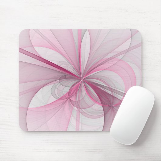 Modern Abstract lichtroze grijs fractaal ontwerp Muismat (Met muis)