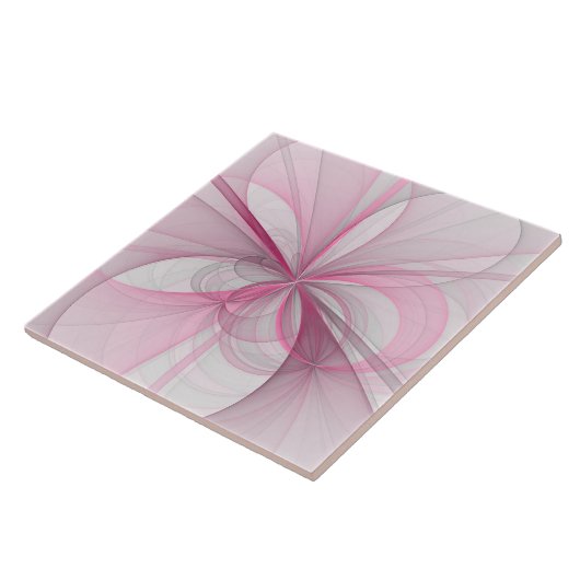 Modern Abstract lichtroze grijs fractaal ontwerp Tegeltje (Zijkant)