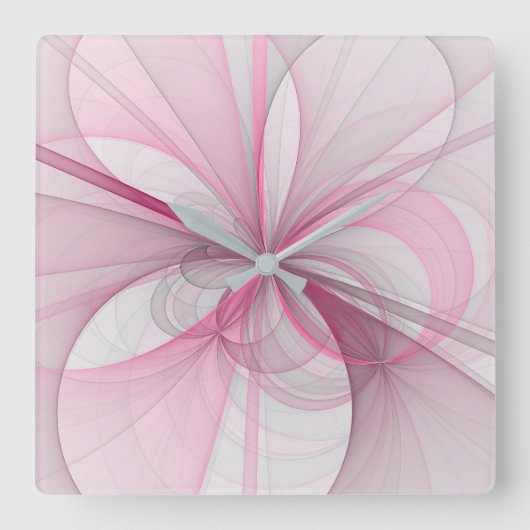 Modern Abstract lichtroze grijs fractaal ontwerp Vierkante Klok (Voorkant)