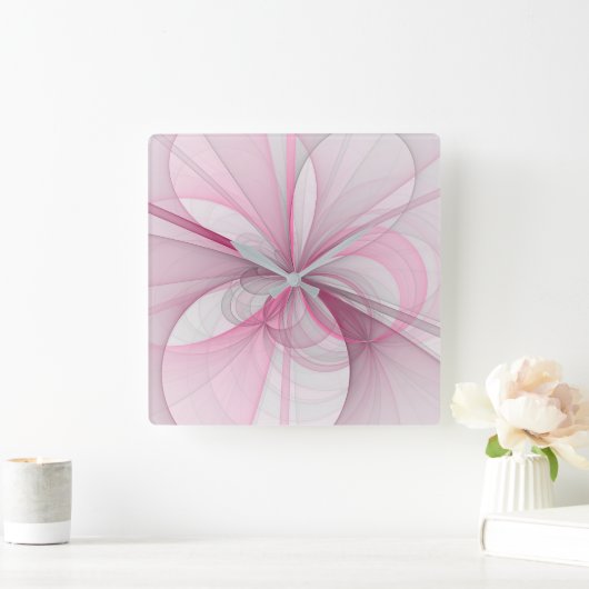 Modern Abstract lichtroze grijs fractaal ontwerp Vierkante Klok (Huis)