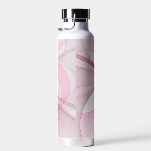 Modern Abstract lichtroze grijs fractaal ontwerp Waterfles (Rechts)