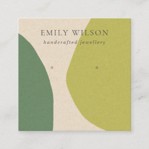 MODERN ABSTRACT LIME GREEN KRA ART EARRING DISPLAY VIERKANTE VISITEKAARTJE