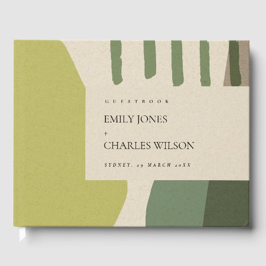 MODERN ABSTRACT LIME GREEN KRAFT ARTISTIC WEDING GASTENBOEK (Voorkant)