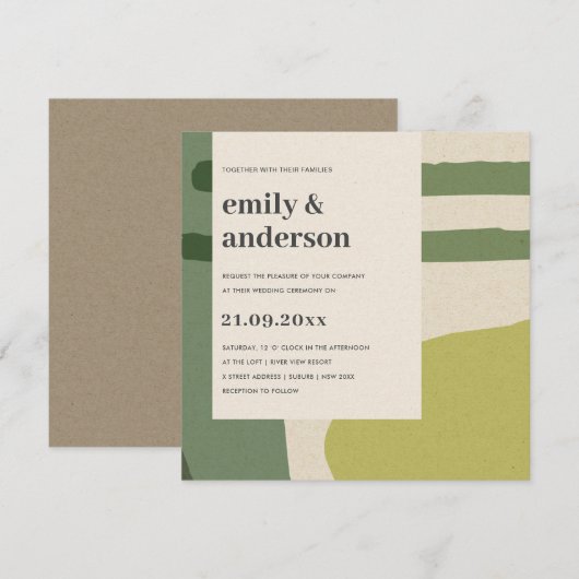 MODERN ABSTRACT LIME GREEN KRAFT ARTISTIC WEDING KAART (Voorkant / Achterkant)