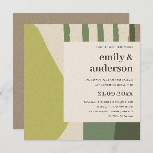 MODERN ABSTRACT LIME GREEN KRAFT ARTISTIC WEDING KAART (Voorkant / Achterkant)