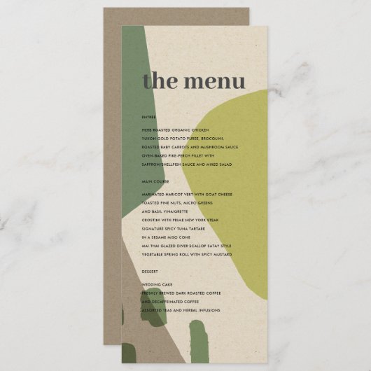 MODERN ABSTRACT LIME GREEN KRAFT ARTISTIC WEDING MENU (Voorkant / Achterkant)