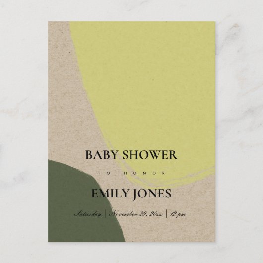 MODERN ABSTRACT LIME GREEN KRAFT BABY SHOWER UITNODIGING BRIEFKAART (Voorkant)