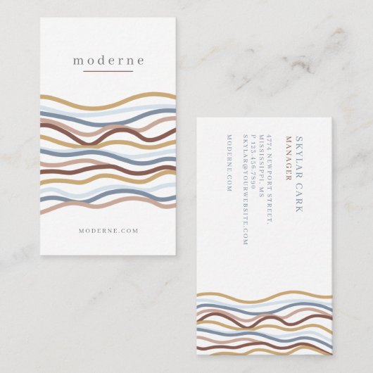 Modern Abstract Line Wave Pattern Design Wit Visitekaartje (Voorkant / Achterkant)