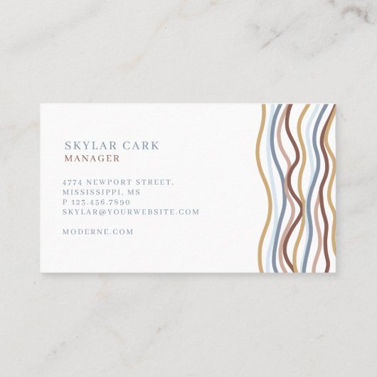 Modern Abstract Line Wave Pattern Design Wit Visitekaartje (Achterkant)
