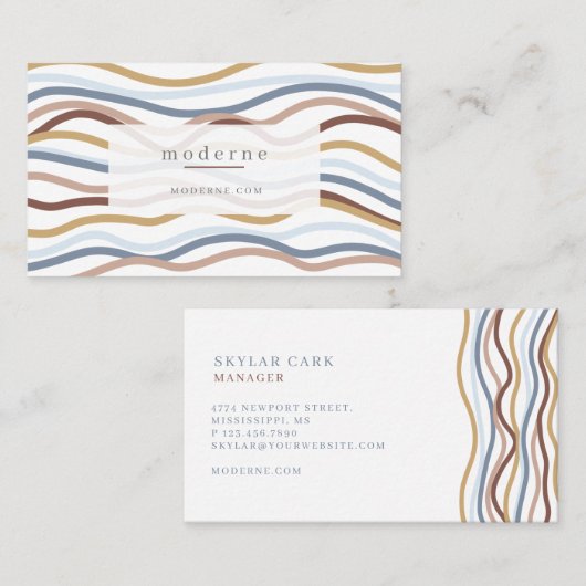 Modern Abstract Line Wave Pattern Design Wit Visitekaartje (Voorkant / Achterkant)
