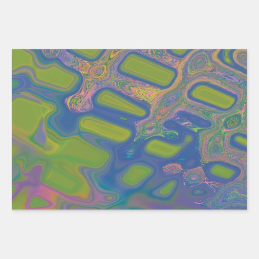 Modern Abstract Liquid Pour Art Blue Green Inpakpapier Vel (Voorkant 3)