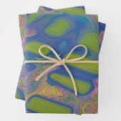 Modern Abstract Liquid Pour Art Blue Green Inpakpapier Vel (In situ)