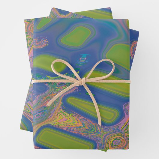 Modern Abstract Liquid Pour Art Blue Green Inpakpapier Vel (In situ)