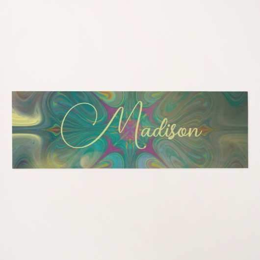 Modern Abstract Mandala Flower Dark Green Gold Yogamat (Achterkant (horizontaal))