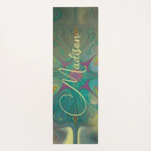 Modern Abstract Mandala Flower Dark Green Gold Yogamat (Achterkant)