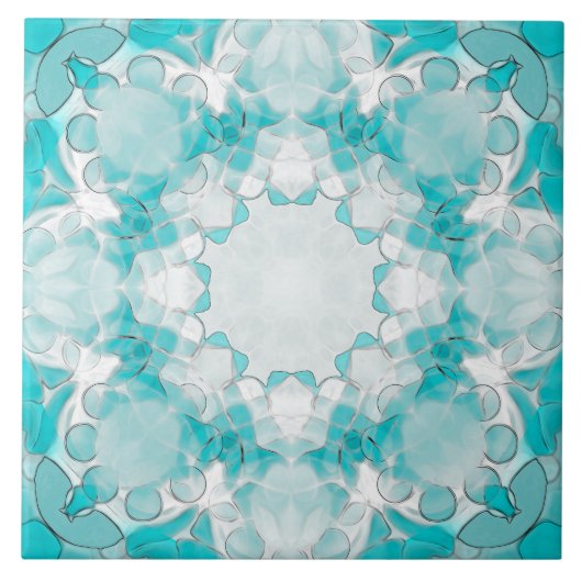 Modern abstract mandala patroon, blauwgroen, wit tegeltje (Voorkant)