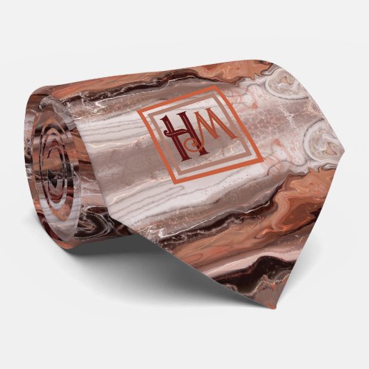 Modern Abstract Marmer Roze Beige Bruin Monogram Stropdas (Opgerold)