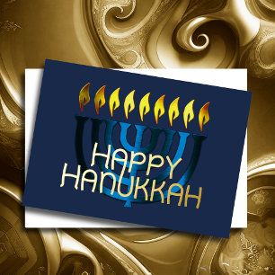Modern Abstract Menorah Blauw Folie Feestdagenkaart