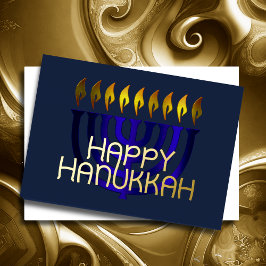 Modern Abstract Menorah Blauw Folie Feestdagenkaart