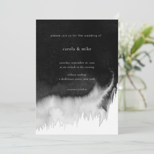 Modern Abstract Minimal Waterverf Zwart Bruiloft Kaart (Staand voorkant)