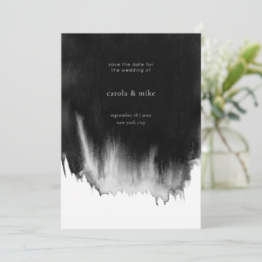 Modern Abstract Minimal Waterverf Zwart Save The Date (Staand voorkant)