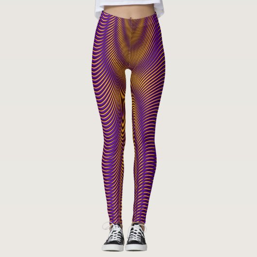 Modern Abstract Moiré-effect Paars Goud Leuke Koel Leggings (Voorkant)