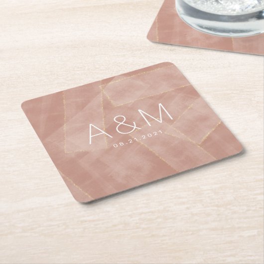 modern abstract monogram met bruin goud kartonnen onderzetters (Schuin)