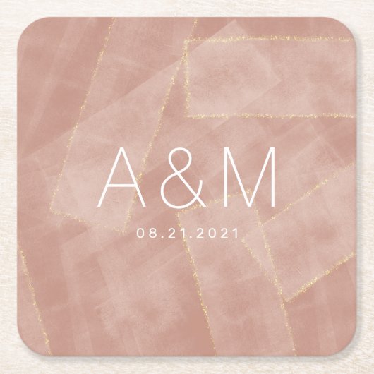modern abstract monogram met bruin goud kartonnen onderzetters (Voorkant)
