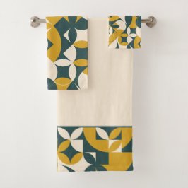 Modern Abstract Mustard Green Circle Design Bad Handdoek