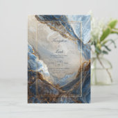 Modern Abstract Navy Bronze Gilded Marble Wedding Kaart (Staand voorkant)