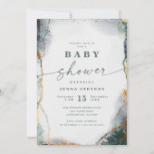 Modern Abstract Navy Green & Gold Baby shower Kaart (Voorkant)