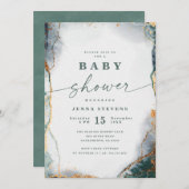 Modern Abstract Navy Green & Gold Baby shower Kaart (Voorkant / Achterkant)