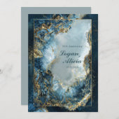 Modern Abstract Navy Indigo Gilded Marble Wedding Kaart (Voorkant / Achterkant)